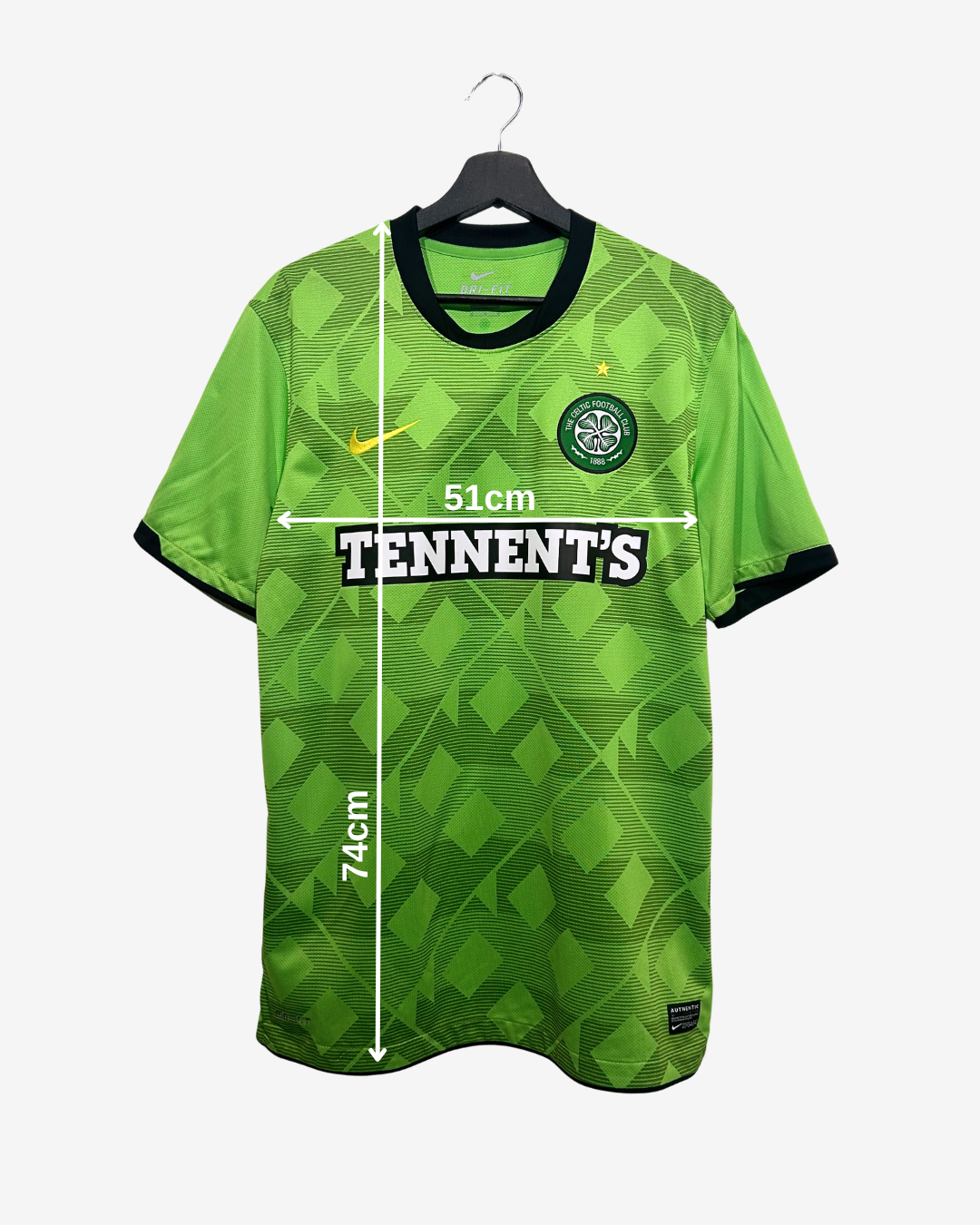 Green sports jersey with brand logos on a white background