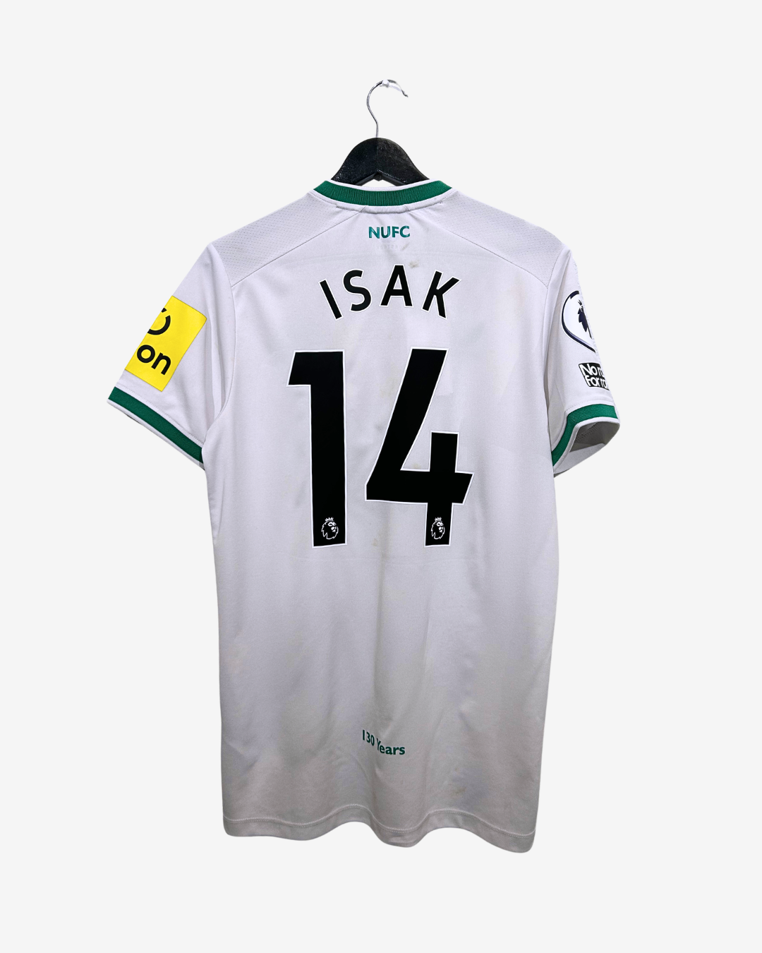 White sports jersey with 'Isak' and number '14' on a white background
