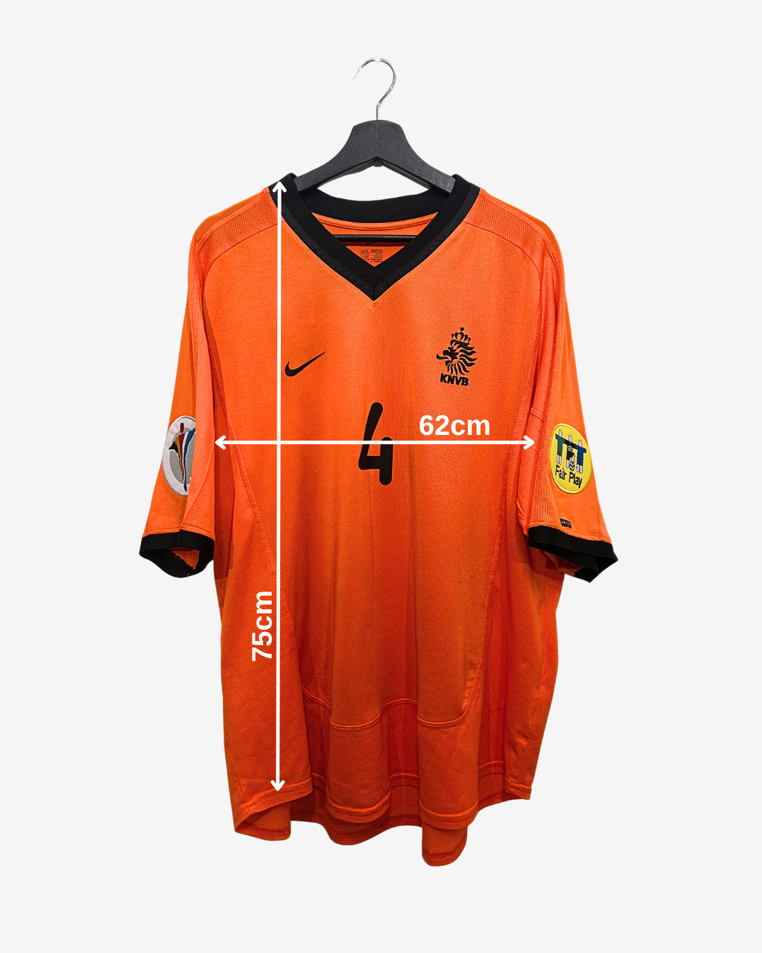 Orange sports jersey with measurements on a white background