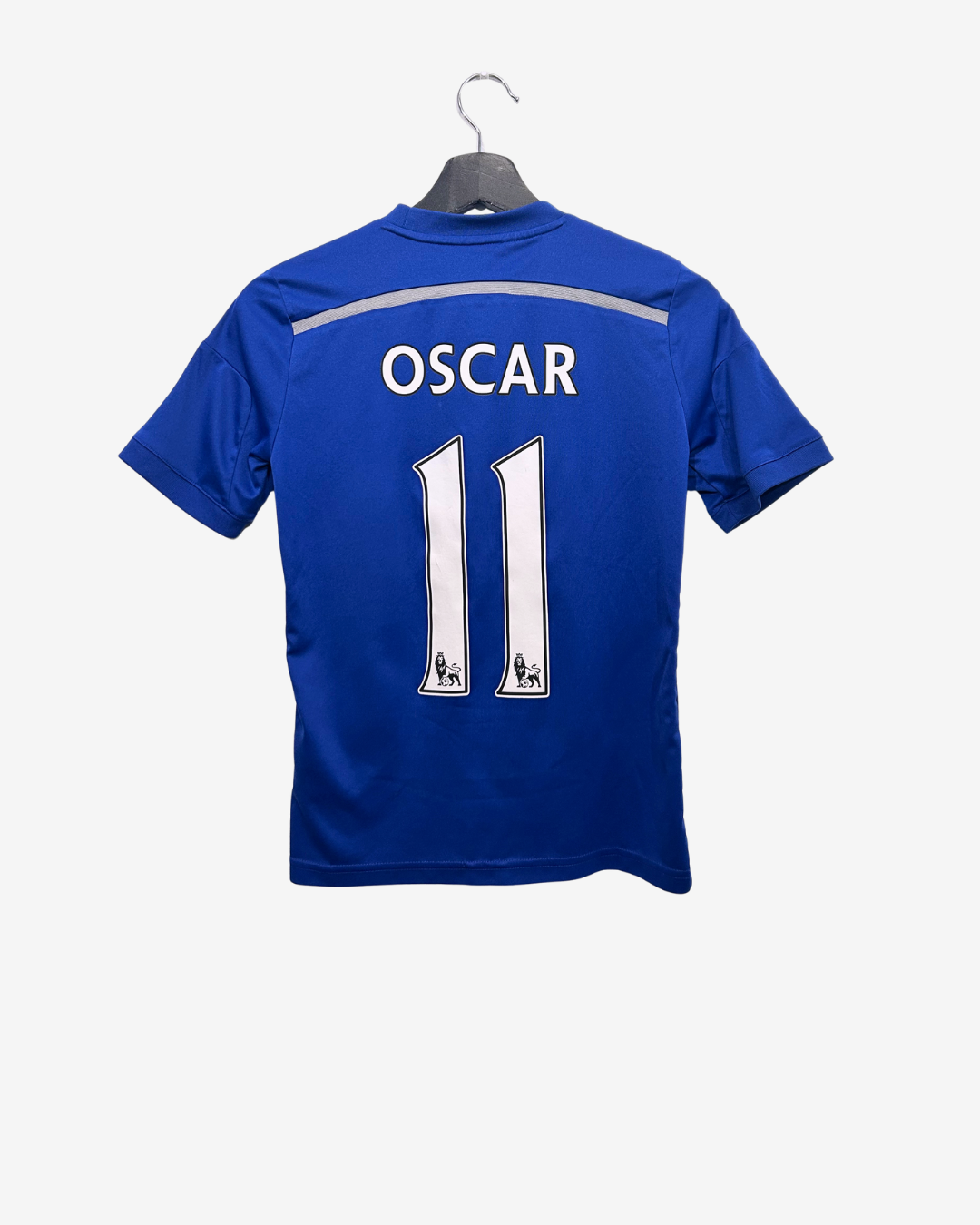 Blue sports jersey with 'Oscar' and number '11' on a white background
