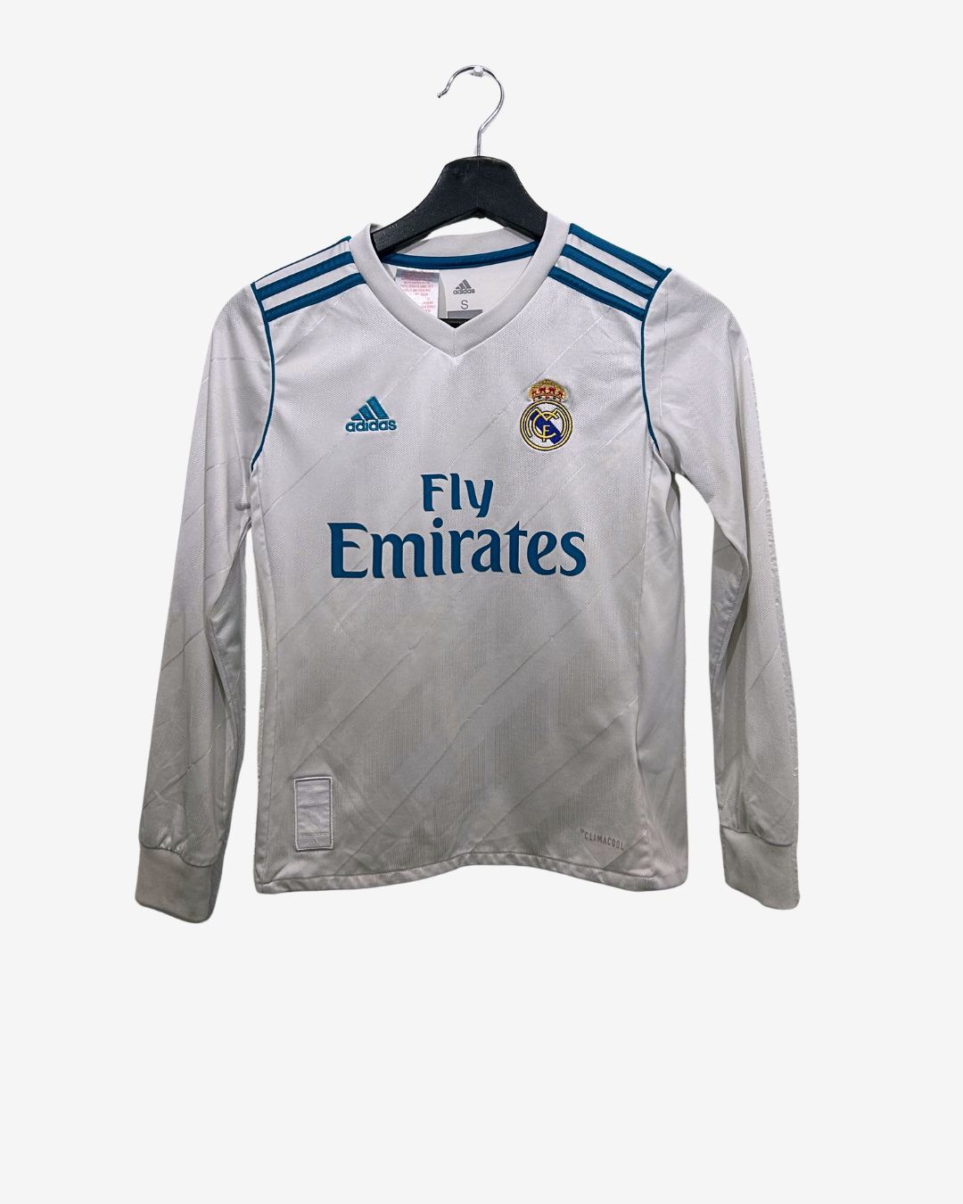 Gray long-sleeve soccer jersey with Adidas and Emirates logos on a white background