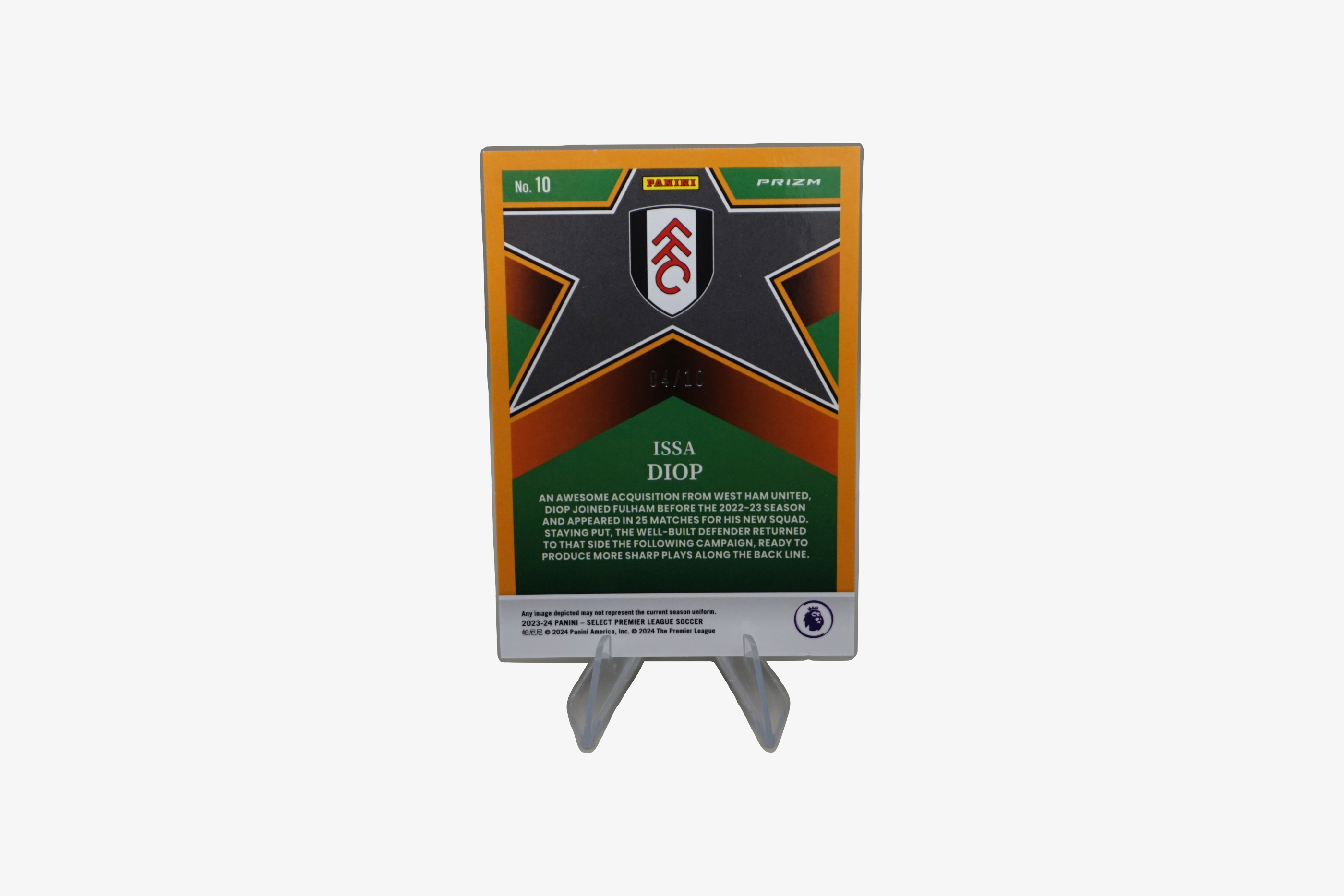 Issa Diop – 2023/24 Panini Select Gold Prizm SSP (Fulham FC) – Serial #04/10 – Card No. 10