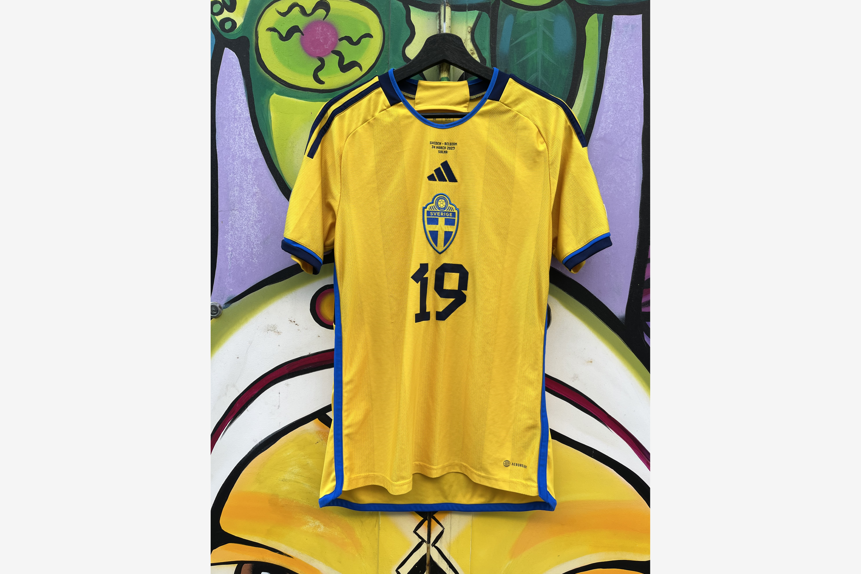 Adidas - Sweden 2022/23 Home Football Shirt Sweden - Belgium 'SVANBERG' (Match Worn)