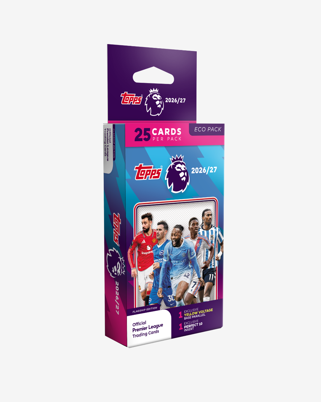 Topps Official Premier League Trading Card Eco Pack 2022/23, containing 25 cards, shown in its retail packaging against a light gray background.