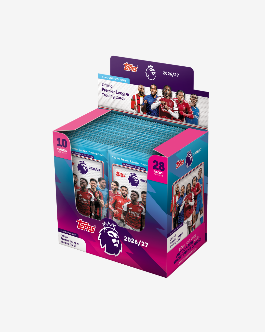 Topps official Premier League trading cards 2026/27 display box containing 10 packs, shown on a light gray background.