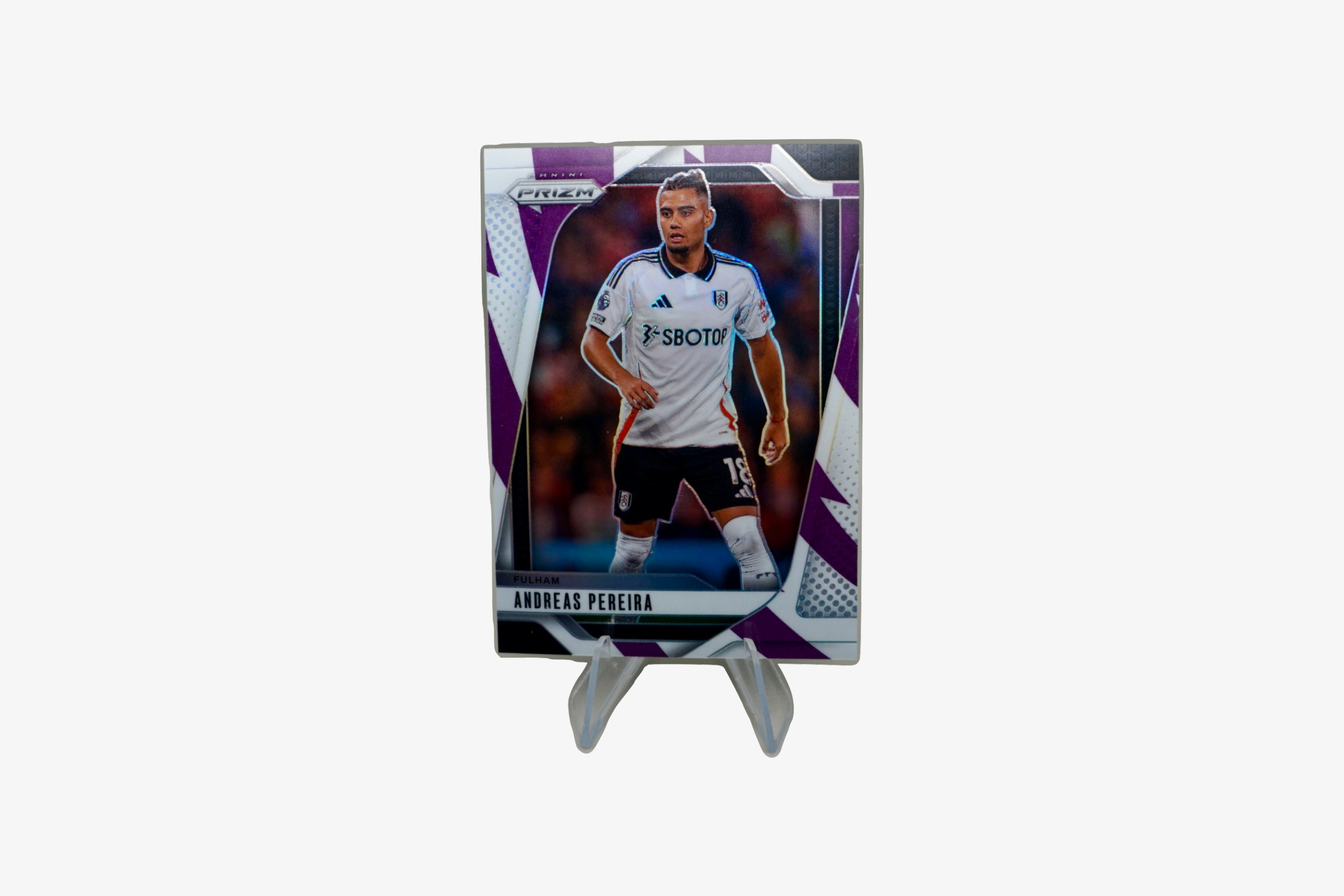 Andreas Pereira – 2024/25 Panini Prizm Purple White Prizm (Fulham FC) – Serial #74/92 – Card No. 211