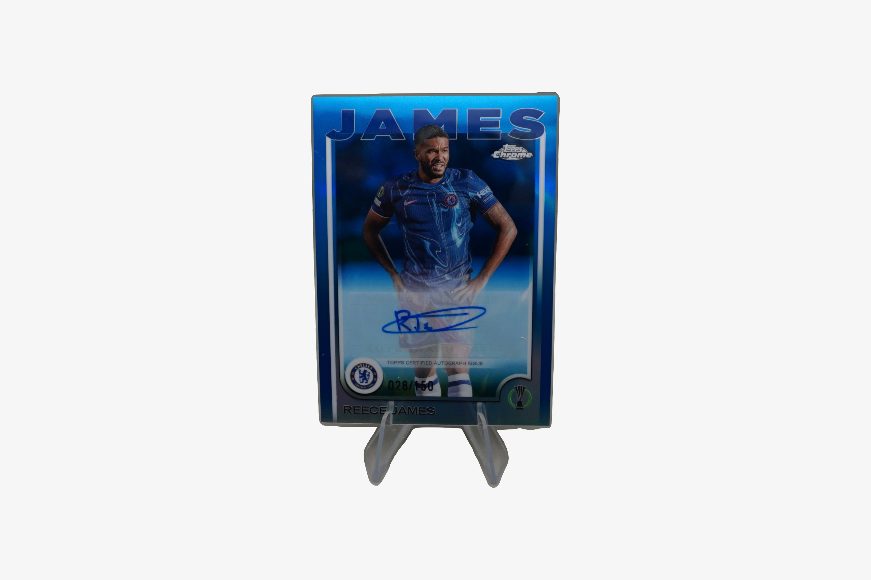 Reece James – 2024/25 Topps Chrome UCC Blue Lava Refractor Auto (Chelsea FC) – 28/150 – CA-RJ